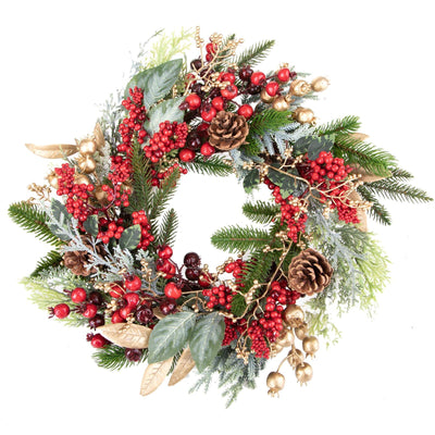 Ghirlanda retro porta natalizia decorato con bacche e pigne Ø 36 cm