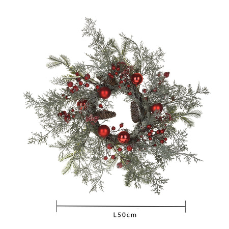 Ghirlanda tonda vischio con palline corona natalizia, dietro porta da 60 cm