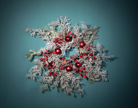 Ghirlanda tonda vischio con palline corona natalizia, dietro porta da 60 cm