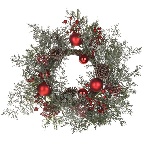 Ghirlanda tonda vischio con palline corona natalizia, dietro porta da 60 cm