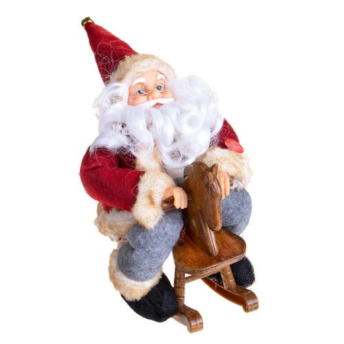Babbo Natale che balla con musica e cavalluccio in tessuto e plastica da 25 cm