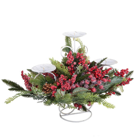 Portacandela decorativo con bacche e pigne per decorazioni natalizie