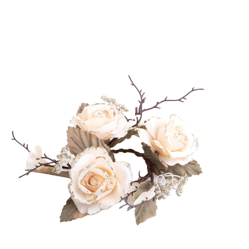 Portacandela decorativo con rose e bacche per decorazioni natalizie 15 cm