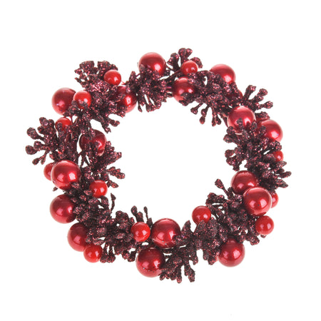 Portacandela centrotavola decorativo con bacche rosse per decorazioni natalizie, Ø 10 cm