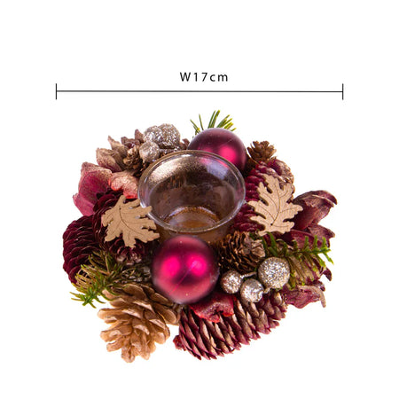 Portacandela centrotavola decorativo con bacche rosse per decorazioni natalizie, Ø 17 cm