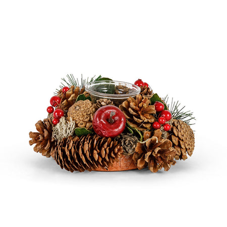 Portacandela centrotavola decorativo con bacche rosse per decorazioni natalizie, Ø 17 cm