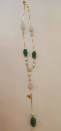Collana oro, perle, agata bianca e avventurina Leaderline
