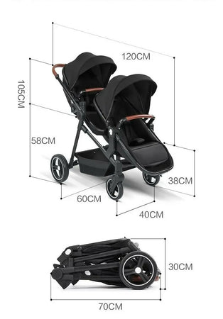 PASSEGGINO DOPPIO GEMELLARE PIEGHEVOLE MULTIFUNZIONALE GRIGIO