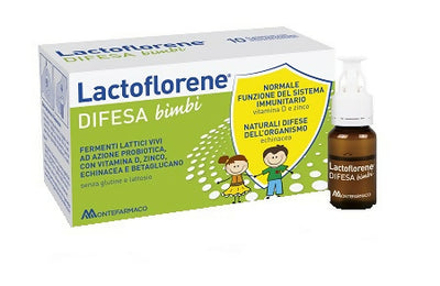 Lactoflorene DIFESA Bimbi - fermenti lattici vivi ad azione probiotica con Vitamina D, Zinco, Echinacea e Betaglucano - senza glutine e lattosio - 10 flaconcini