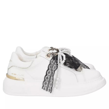 ToscaBlu Donna Sneakers Carol in pelle con fiocchi e perle colore bianco