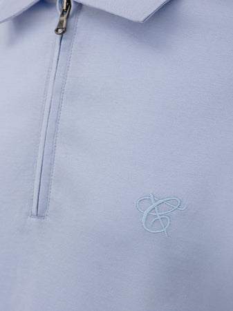 CANALI Polo Canali con zip azzurra da uomo