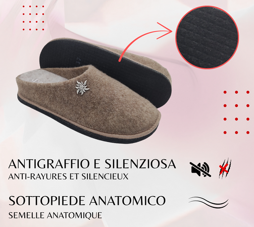 Primo Calzature Ciabatte Donna ValGardena Pantofole Invernali da Casa in Lana, Suola in Feltro con Plantare Estraibile