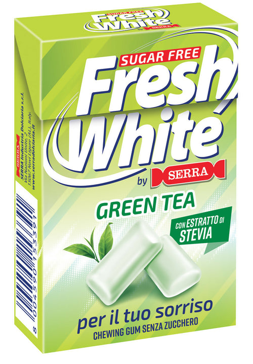 Cicche Fresh White Green tea senza zucchero marca Serra con estratto di Stevia 28g