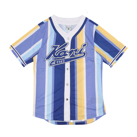 KARL KANI Casacca Bottoni Uomo Varsity Striped Baseball Shirt Navy/lilac/yellow da uomo
