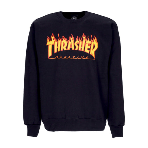 THRASHER Felpa Girocollo Uomo Flame Crewneck Black/yellow da uomo