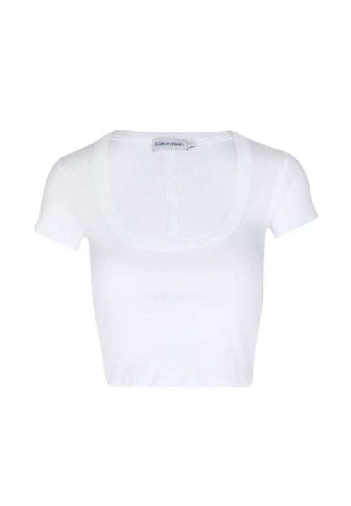calvin klein T-SHIRT COTTON RIB TOP SS da donna