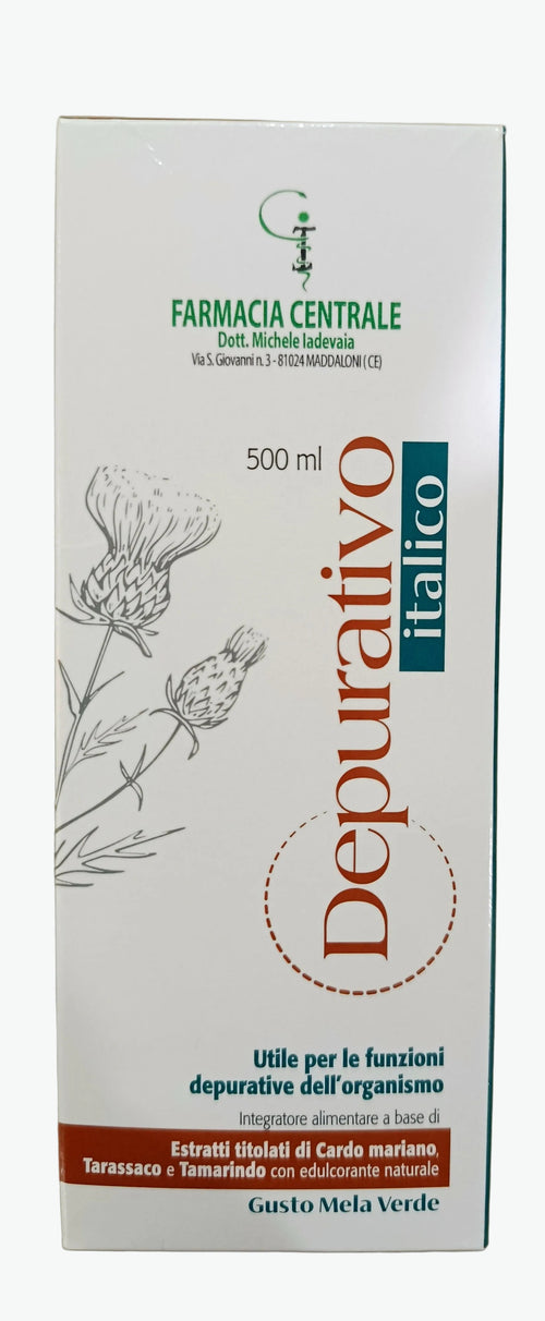 fpi depurativo italico farmacia centrale dr. Michele Iadevaia per le funzioni depurative dell'organismo con estratti titolati di cardio mariano tarassaco tamarindo edulcorato con stevia 500 ml