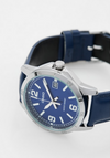 Orologio Casio per uomo, MTP-V004L-2B, cinturino in pelle blu, quadrante blu con segna data, movimento al quarzo