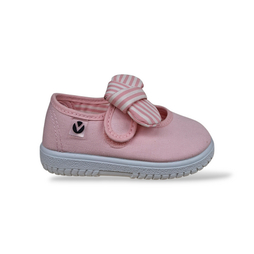Victoria Ojalá Ballerine Bambina Bianco Rosa – Tela con Velcro e Fiocco | Taglie 21-30