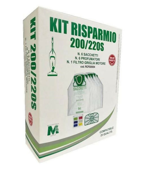 Kit risparmio 6 sacchetti 6 profumatori 1 filtro griglia motore compatibile per folletto vk200 vk220s