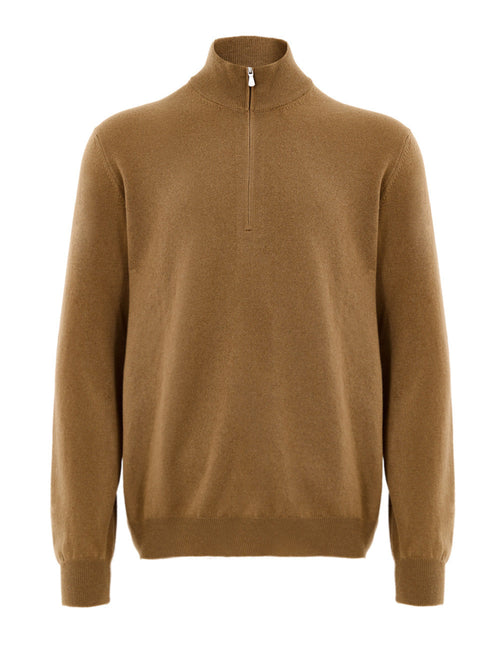 Gran Sasso Maglione Lupetto con Mezza Zip in Lana Marrone da uomo