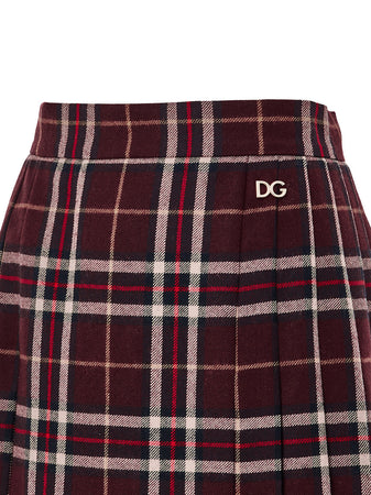 Dolce &amp; Gabbana Gonna Scozzese Bordeaux con Pieghe da donna