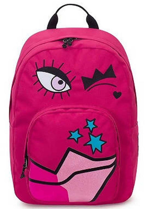 Zaino Invicta Ollie Face Raspberry Wine Faccina Fucsia Zaino Cartella Per La Scuola Con Zip E Tasca Porta Pc Spallacci E Schienale Gommati