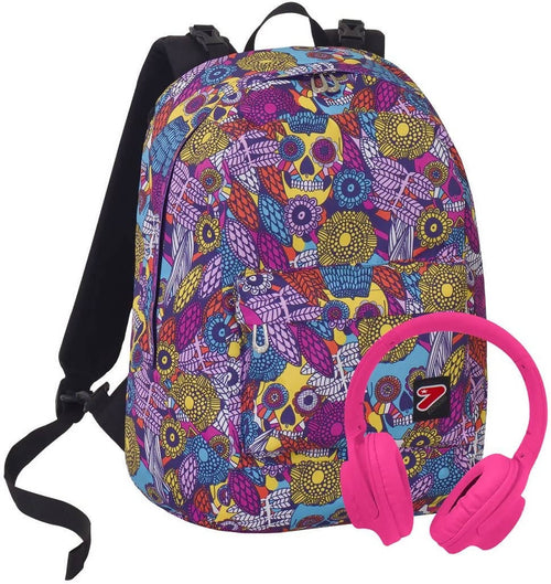 Zaino Scuila Seven The Double Skull Girl- Reversibile Con Cuffie Zaino 29 Lt Rosa Colorato
