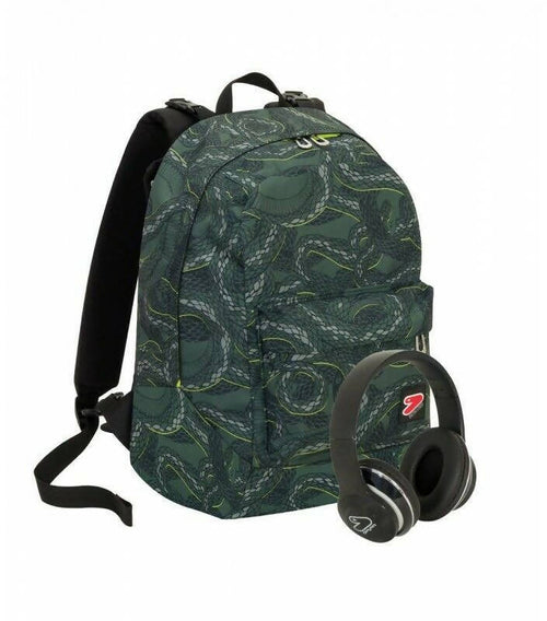 Zaino Scuola Seven Python Reversibile Con Cuffie Wireless 29lt Zaino Scuola Verde 2in1