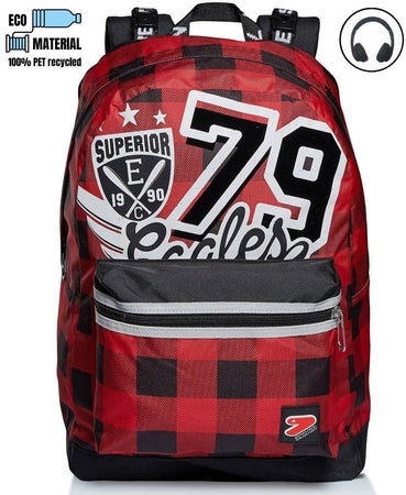 Zaino Scuola Seven Reversibile College Boy Rosso Con Cuffie Zaino Scuola Rosso e Nero