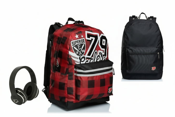 Zaino Scuola Seven Reversibile College Boy Rosso Con Cuffie Zaino Scuola Rosso e Nero