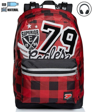 Zaino Scuola Seven Reversibile College Boy Rosso Con Cuffie Zaino Scuola Rosso e Nero