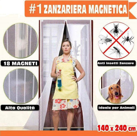 Zanzariera-Magnetica-Universale-140-X-240-Cm-Bianca-18-Magneti-Tenda-Per-Porta