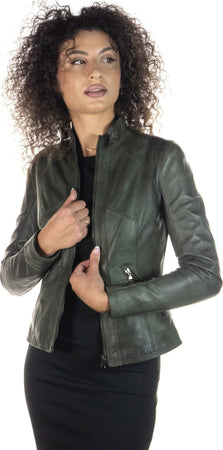 Zara---Giacca-Donna-Verde-in-vera-pelle
