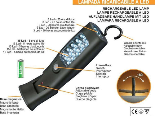 ZECA KB 90-1 LAMPADA PORTATILE RICARICABILE 18 LED PIEGHEVOLE E MAGNETICA Fai da te/Sicurezza e protezione/Torce/Torce elettriche portatili (standard) Trade Shop italia - Napoli, Commerciovirtuoso.it