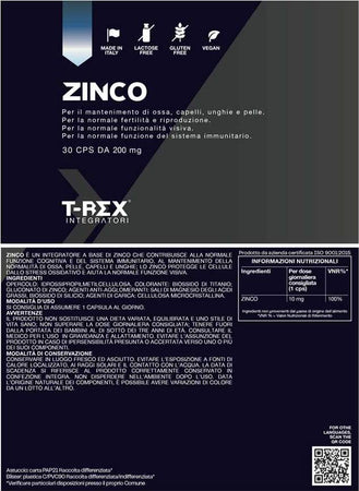Zinco Gluconato Puro 30 Capsule Vegan T-rex Integratori | ad Alto Dosaggio e Assorbimento | Antiossidante, Sistema Immunitario e Fertilità, Vista, Acne, Unghie e Capelli - Senza Glutine e Lattosio Salute e cura della persona/Vitamine minerali e integratori/Singoli minerali/Zinco MyLab Nutrition - Roma, Commerciovirtuoso.it