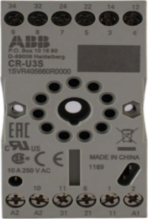 Zoccolo-relè-10A-250V-morsetto-a-vite-per-3-contatti-di-scambio-ABB