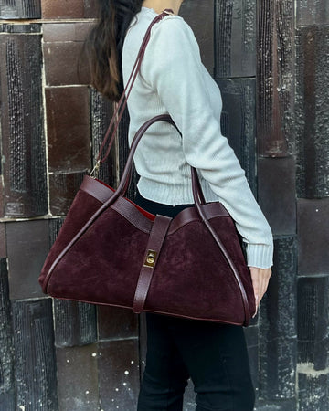 DOPPIASE Borsa in Vera Pelle Scamosciato con rifiniture in togo Made in Italy 45x25x20cm