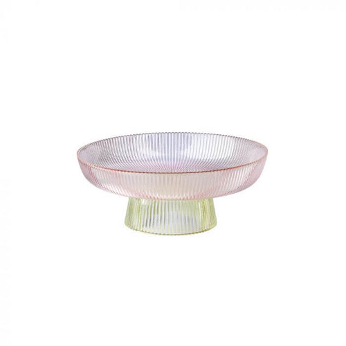 Centrotavola Evviva 5760 in vetro rosa e verde, diametro 30 cm, altezza 12,5 cm, accessorio elegante per decorare la tavola o la casa.