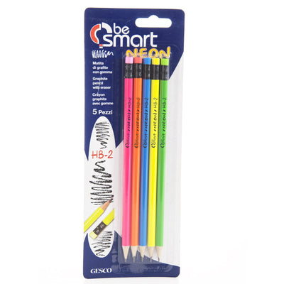 Kit 5 matite colorate neon blister con gomma per scuola ufficio studio