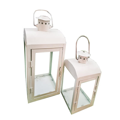 Set di 2 lanterne in metallo e vetro color bianco opaco per esterno Illuminazione/Illuminazione per esterni/Lanterne Decor Space - Altamura, Commerciovirtuoso.it