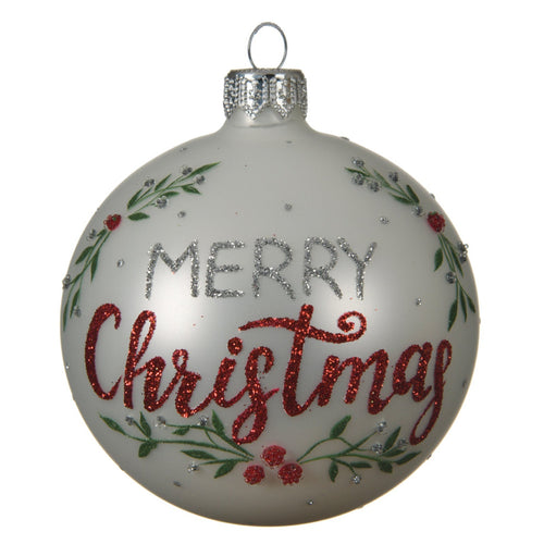 Palline per albero di natale in vetro color Bianco con scritta Merry Christmas da 8 cm, confezione da 6 pezzi Casa e cucina/Decorazioni per interni/Addobbi e decorazioni per ricorrenze/Decorazioni natalizie/Addobbi e decorazioni/Palle e palline MagiediNatale.it - Altamura, Commerciovirtuoso.it