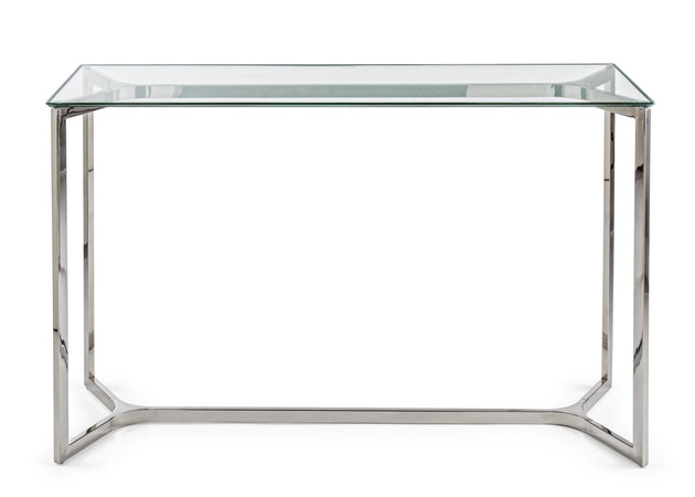 Consolle "saphira" in Vetro Con Piede in Metallo Argento, Mobile Moderno Da Interno Casa e cucina/Arredamento/Soggiorno/Tavoli e tavolini/Console e tavoli da divano Decor Space - Altamura, Commerciovirtuoso.it