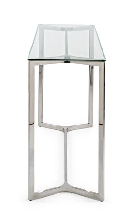Consolle "saphira" in Vetro Con Piede in Metallo Argento, Mobile Moderno Da Interno Casa e cucina/Arredamento/Soggiorno/Tavoli e tavolini/Console e tavoli da divano Decor Space - Altamura, Commerciovirtuoso.it