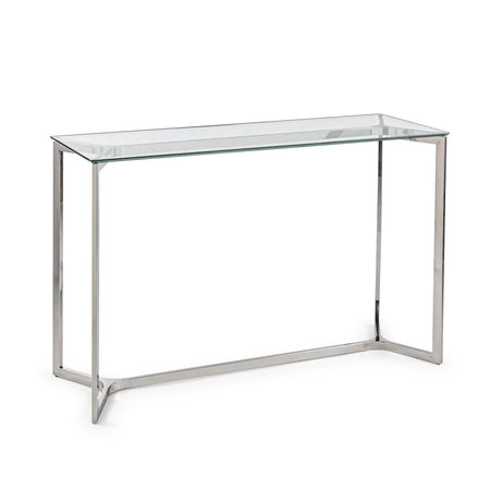 Consolle "saphira" in Vetro Con Piede in Metallo Argento, Mobile Moderno Da Interno Casa e cucina/Arredamento/Soggiorno/Tavoli e tavolini/Console e tavoli da divano Decor Space - Altamura, Commerciovirtuoso.it