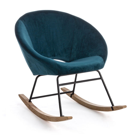 Sedia a dondolo imbottita  in velluto "Annika" piedi in legno da interno per salotto e studio Casa e cucina/Arredamento/Soggiorno/Poltrone e sedie/Poltrone Decor Space - Altamura, Commerciovirtuoso.it