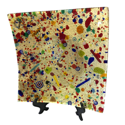 Posacenere Quadrato In Vetro Di Murano Murrina Millefiori E Foglia D'oro Fatto a Mano Made in Italy Artigianale 20x20 C Casa e cucina/Decorazioni per interni/Posacenere Fontana Vetri - Venezia, Commerciovirtuoso.it