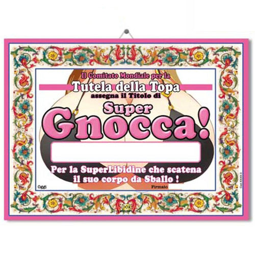 Diploma Cm 22 x 30 Super Gnocca Con Gancetto e Busta Regalo Divertente Giochi e giocattoli/Articoli da regalo e scherzetti/Scherzetti e articoli divertenti Kondorama - Martinsicuro, Commerciovirtuoso.it