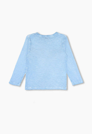 T-Shirt Bambino Maniche Lunghe Blu Stampata 100% Cotone Maglia Girocollo Azzurra con Tasca Maglietta Bimbo t-shirt baby maschio Piccole Canaglie - Tropea, Commerciovirtuoso.it
