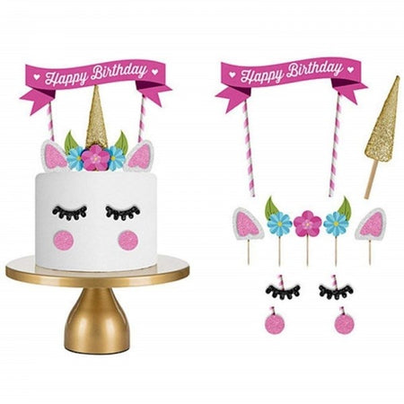 10 Topper Toppers Unicorno Torta Festa Compleanno Decorazioni Glitter Bambini